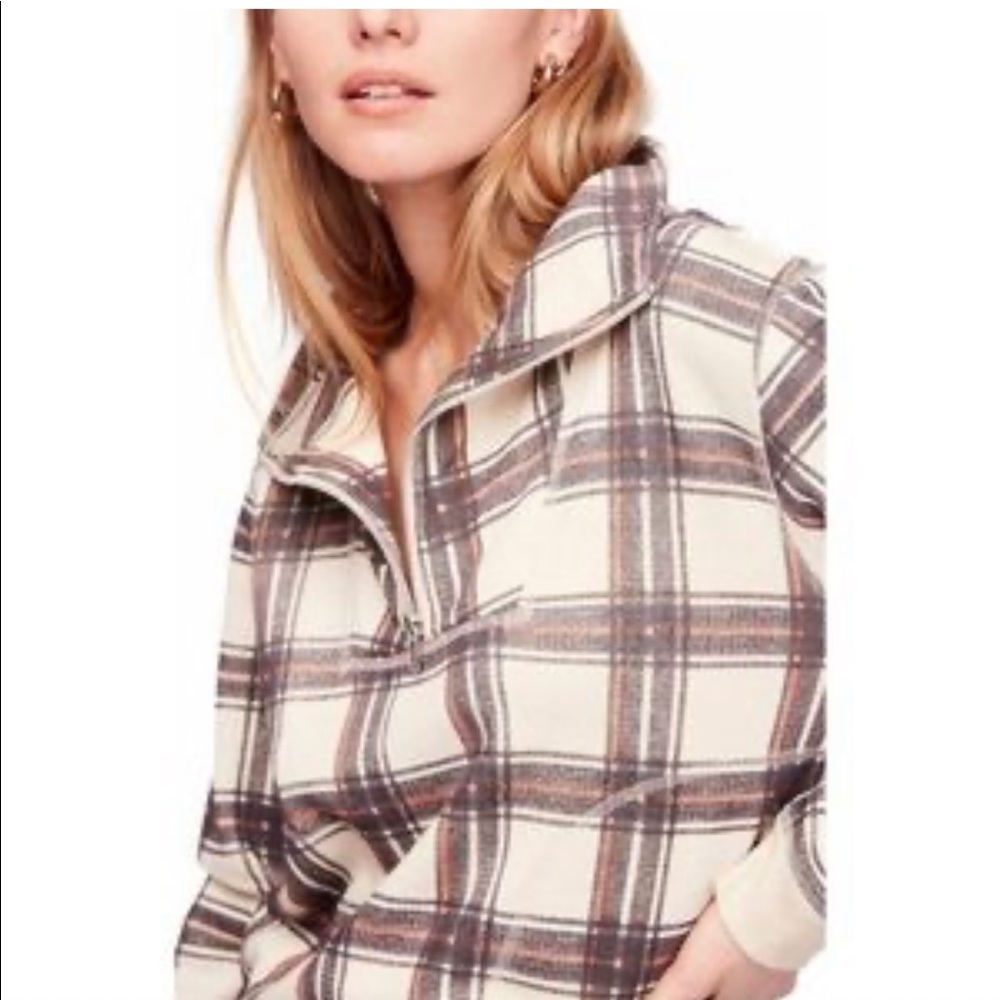 Free People Why Not Plaid quarter zip pullover S